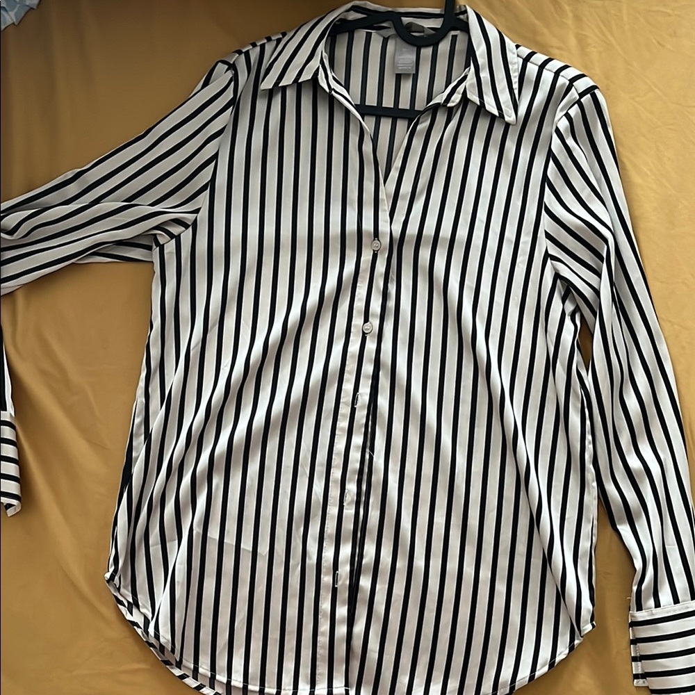 Classic Black and Creme Striped Women's Satin Shirt